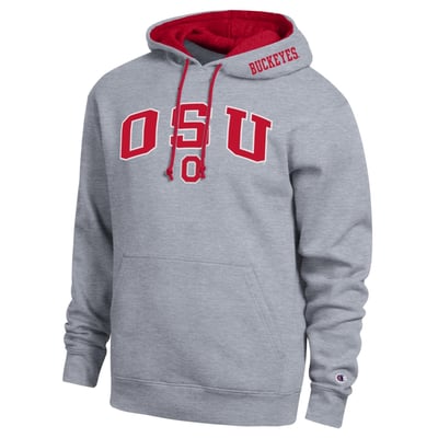  Ohio State Buckeyes Champion Arch Tackle Twill Hoodie - Heather Gray