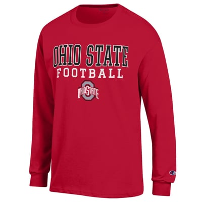 Ohio State Buckeyes Champion Football Stack Long Sleeve T-Shirt - Scarlet