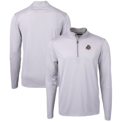  Ohio State Buckeyes Cutter & Buck Big & Tall Virtue Eco Pique Micro Stripe Recycled Quarter-Zip Pullover Top - Gray/White
