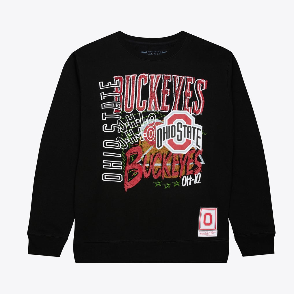  Ohio State Buckeyes Mitchell & Ness Half Time Fleece Crewneck Sweatshirt - Black