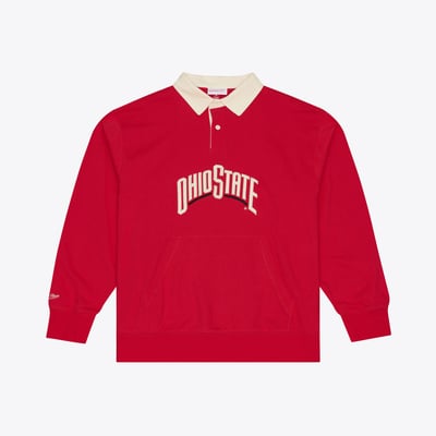  Ohio State Buckeyes Mitchell & Ness Retro Roots French Terry Long Sleeve Polo - Scarlet