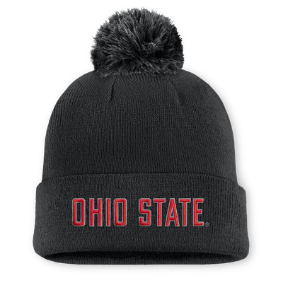  Ohio State Buckeyes Nike Peak Cuffed Knit Hat With Pom - Black