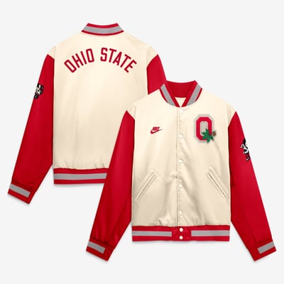  Ohio State Buckeyes Nike Legacy Full-Snap Bomber Jacket - Natural/Scarlet