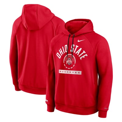  Ohio State Buckeyes Nike Courtside Practice Dri-FIT Raglan Fleece Hoodie - Scarlet