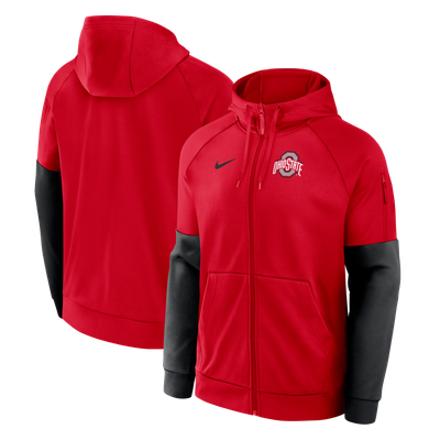  Ohio State Buckeyes Nike Primetime Primary Logo Therma-FIT Raglan Full-Zip Hoodie - Scarlet