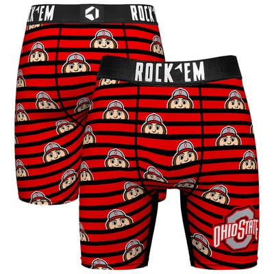  Ohio State Buckeyes Rock Em Mascot Stripes Boxer Briefs - Scarlet