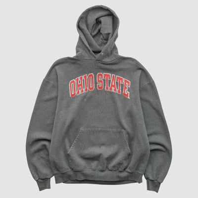 Ohio State Buckeyes Champion 2000s Hooded Pullover Sweatshirt - Dark Heather Gray - L by Fanatics Real Vintage
