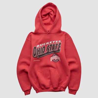 Ohio State Buckeyes Logo 7 90s Hooded Pullover Sweatshirt - Red - Yth L by Fanatics Real Vintage
