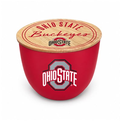 Ohio State Buckeyes Pegasus Script Circle Wood Top 16oz. Ceramic Candle