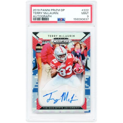 Terry McLaurin Ohio State Buckeyes Autographed 2019 Panini Prizm Draft Picks Camo Prizm #222 #22/25 PSA Authenticated 9 Rookie Card