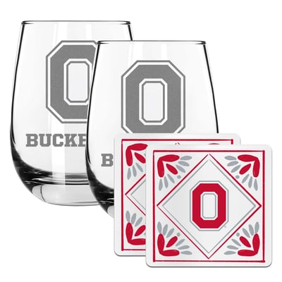 Ohio State Buckeyes The Memory Company 15oz. Stemless Wine Glass & Coaster Set