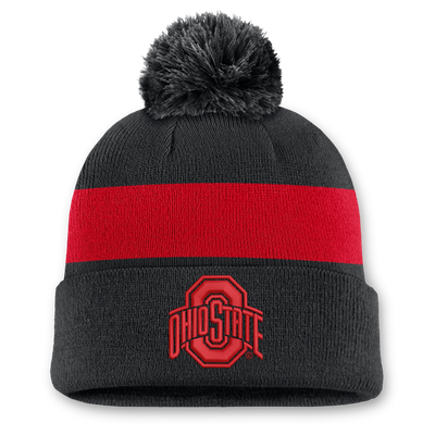 Ohio State Buckeyes Nike Unisex Primetime Stripe Cuffed Knit Hat with Pom - Black