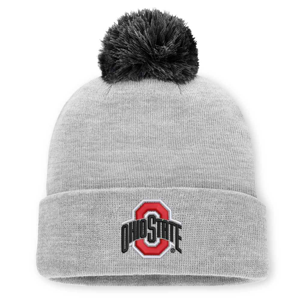 Ohio State Buckeyes Nike Unisex Primetime Script Cuffed Knit Hat with Pom - Heather Gray