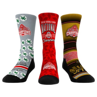  Ohio State Buckeyes Rock Em Unisex College Football Playoff 2024 National Champions Three-Pack Crew Sock Set - Scarlet