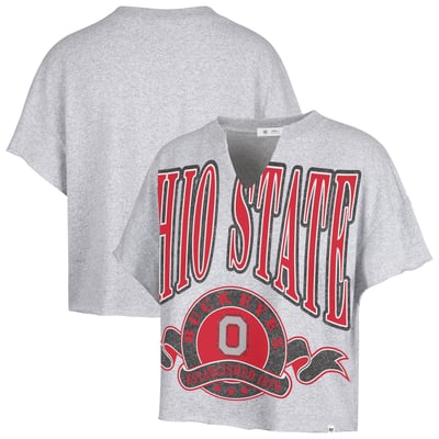  Ohio State Buckeyes '47 Women's Banners Out Oversized Notch-Neck T-Shirt - Heather Gray