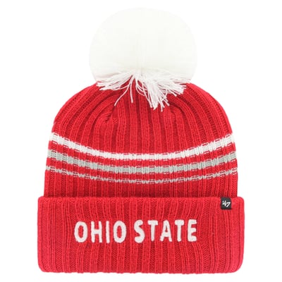  Ohio State Buckeyes '47 Women's Seasonal Fuzzy Script Big Pom Knit Hat - Scarlet