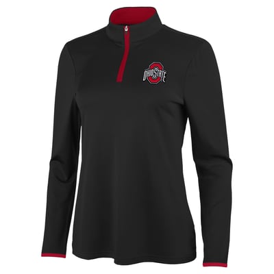 Ohio State Buckeyes Antigua Women's Brink Quarter-Zip Pullover - Black/Scarlet