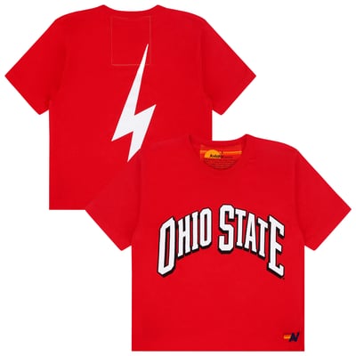 Ohio State Buckeyes Aviator Nation Women's Cropped Boyfriend Tri-Blend T-Shirt - Scarlet
