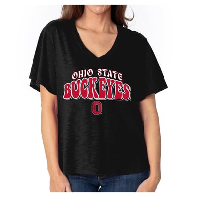  Ohio State Buckeyes Women's Fawn Flutter Sleeve T-Shirt - Black