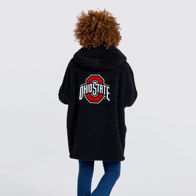  Ohio State Buckeyes by Jill Martin Women's Chenille Back Sherpa Open-Front Lounger - Black