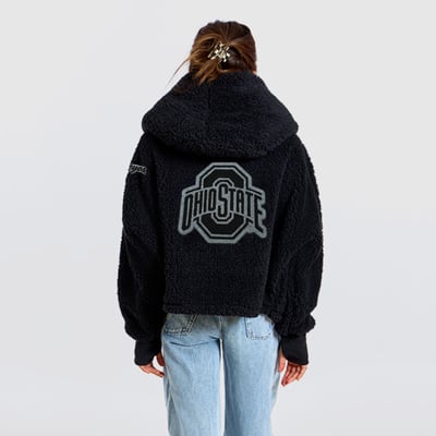  Ohio State Buckeyes by Jill Martin Women's Classic Cropped Sherpa Lounger Open-Front Jacket - Black