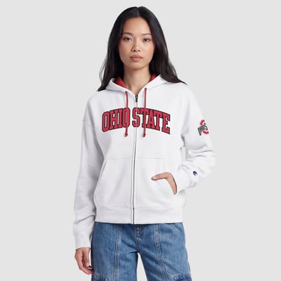 Ohio State Buckeyes Champion Women's Arch Full-Zip Fleece Hoodie - White