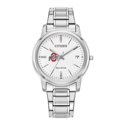 Ohio State Buckeyes Citizen Watch Women's Eco-Drive White Dial Stainless Steel Watch - Silver