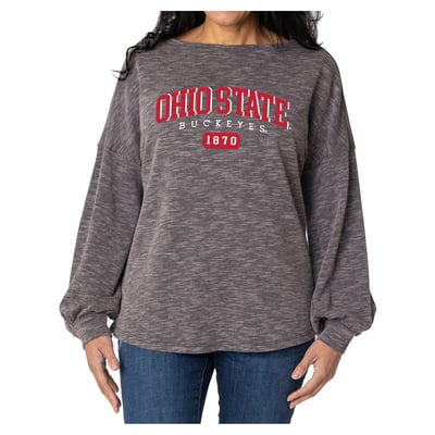 Ohio State Buckeyes Flying Colors Apparel Women's Josie Balloon Sleeve Long Sleeve Tunic T-Shirt - Black
