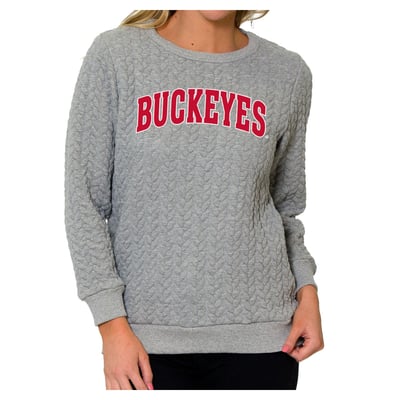 Ohio State Buckeyes Flying Colors Apparel Women's Kinsley Quilted Sweater - Heather Gray
