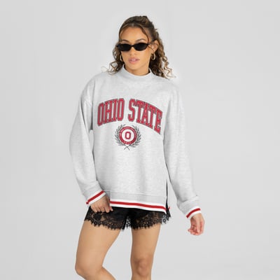 Ohio State Buckeyes Gameday Couture Women's Rally Point Contrast Stripe Mock Neck Sweatshirt - Heather Gray