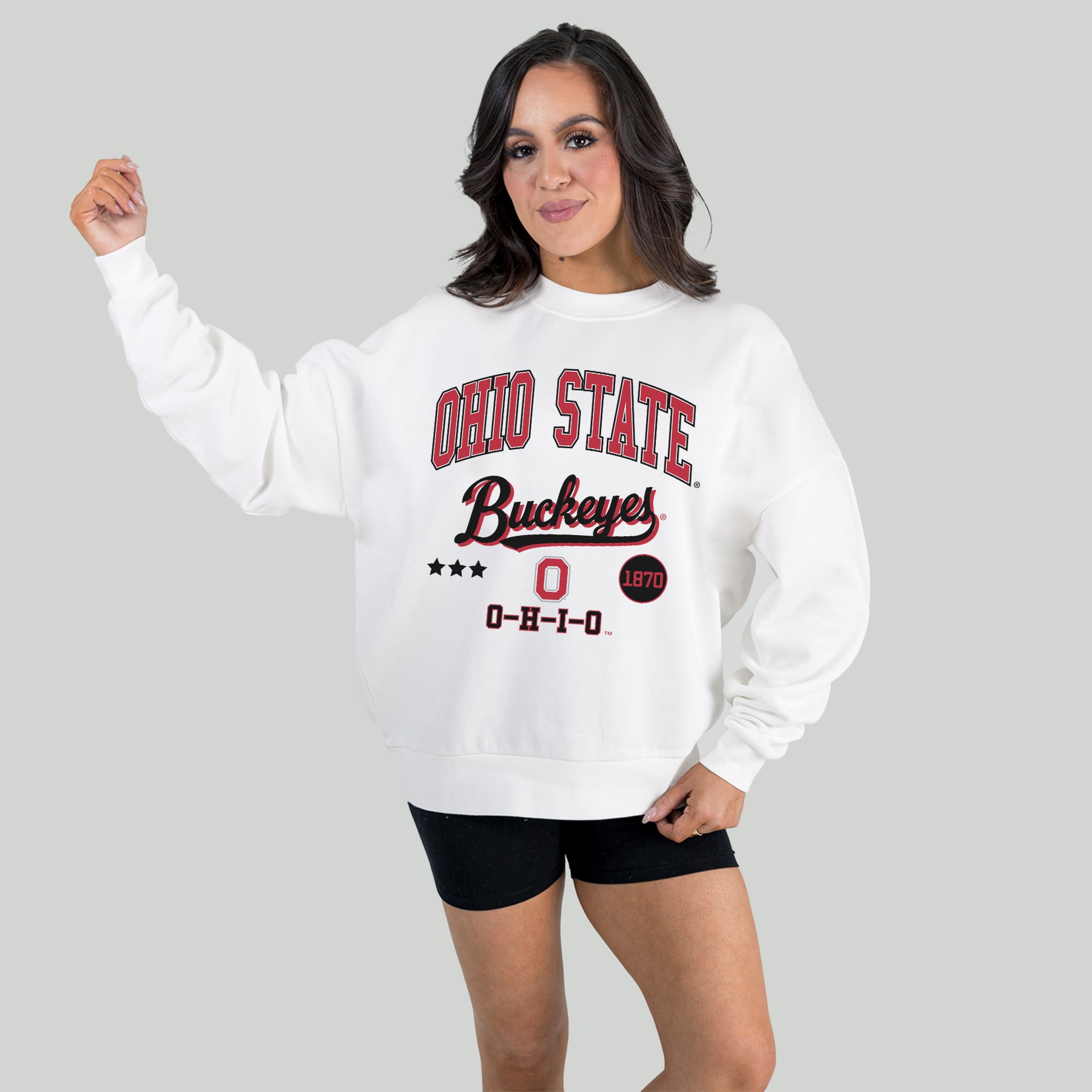 Women's Gameday Couture White Ohio State Buckeyes All We've Got Premium Fleece Drop Shoulder Pullover Sweatshirt