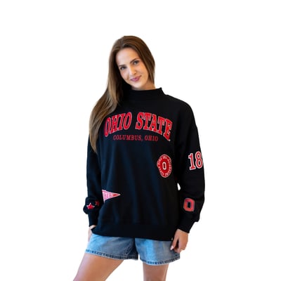 Ohio State Buckeyes Gameday Social Women's Patch Mockneck Sweatshirt - Black
