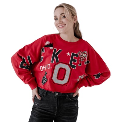 Ohio State Buckeyes Gameday Social Women's Patch Phipps Sweatshirt - Scarlet
