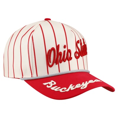 Ohio State Buckeyes Gameday Social Women's Pinstripe Script Five-Panel Rope Adjustable Hat - White