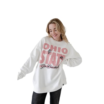 Ohio State Buckeyes Gameday Social Women's Striped Patch Sweatshirt - White

