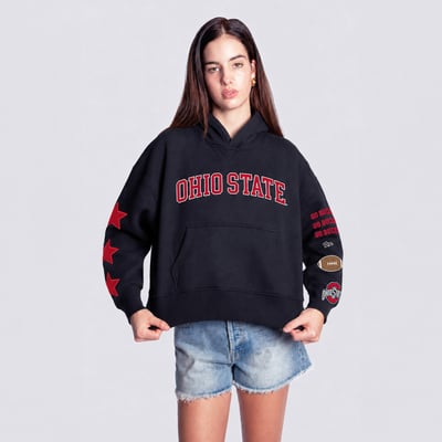  Ohio State Buckeyes Hype and Vice Women's Cropped Spirit Hoodie - Black