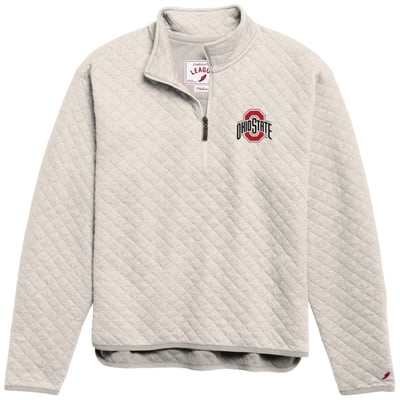 Ohio State Buckeyes League Collegiate Wear Women's Highland Quilted Quarter-Zip Pullover Top - Cream
