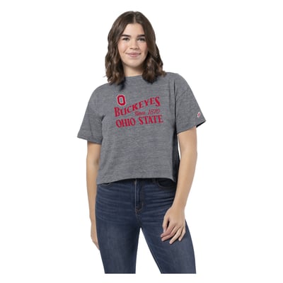 Ohio State Buckeyes League Collegiate Wear Women's Intramural Midi Tri-Blend T-Shirt - Heather Gray