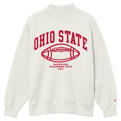 Ohio State Buckeyes League Collegiate Wear Women's Diana Mock Neck Football Sweatshirt - Oatmeal
