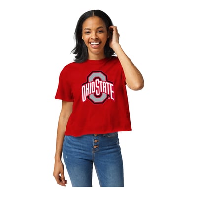 Ohio State Buckeyes League Collegiate Wear Women's Clothesline Crop T-Shirt - Scarlet