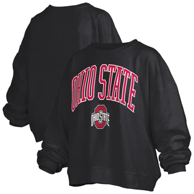 Ohio State Buckeyes Pressbox Women's Oversized Janise Arch Over Logo Fleece Sweatshirt - Black