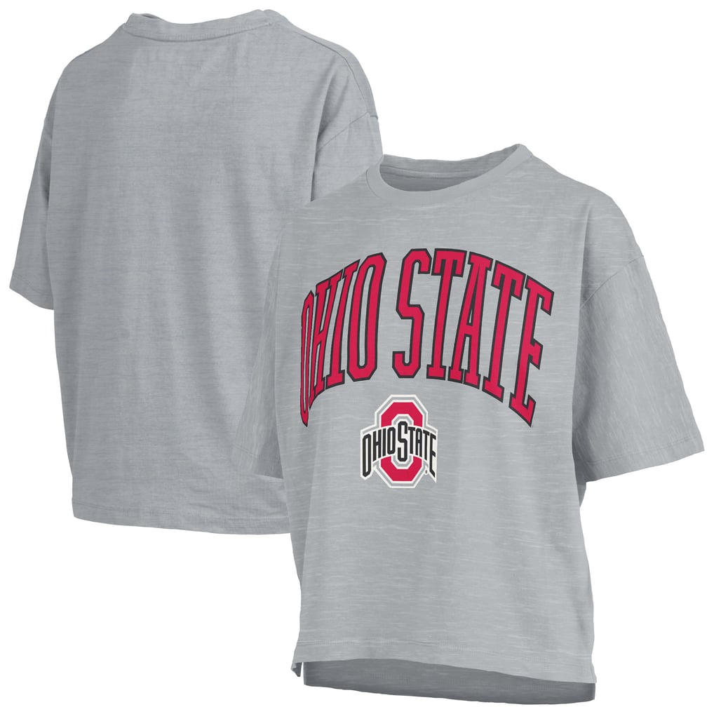 Ohio State Buckeyes Pressbox Women's Oversized Nelson Arch Over Logo Slub T-Shirt - Gray
