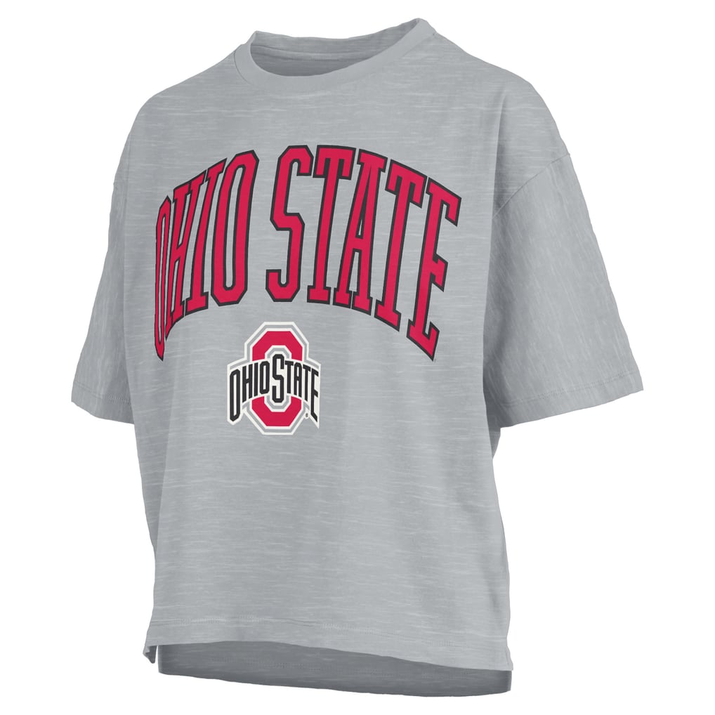 Ohio State Buckeyes Pressbox Women's Oversized Nelson Arch Over Logo Slub T-Shirt - Gray