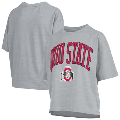 Ohio State Buckeyes Pressbox Women's Oversized Nelson Arch Over Logo Slub T-Shirt - Gray