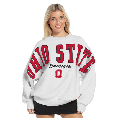 Ohio State Buckeyes Pressbox Women's Flannigan Oversized Fleece Sweatshirt - Heather Gray