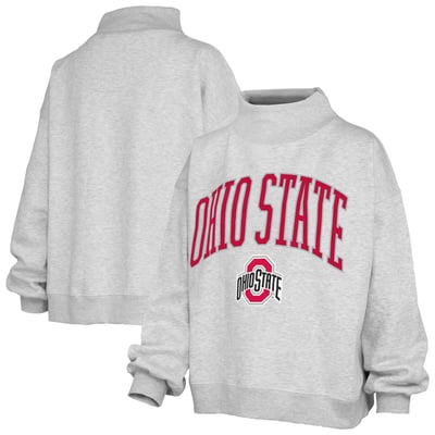 Ohio State Buckeyes Pressbox Women's Nelson Texture Lingo Mock Neck Fleece Sweatshirt - Heather Gray