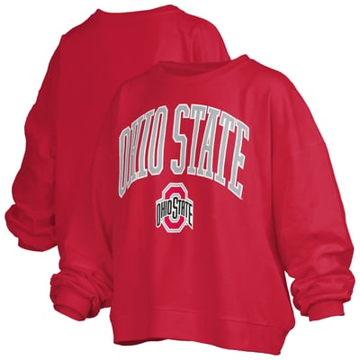 Ohio State Buckeyes Pressbox Women's Oversized Janise Arch Over Logo Fleece Sweatshirt - Scarlet