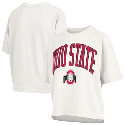 Ohio State Buckeyes Pressbox Women's Oversized Nelson Arch Over Logo Slub T-Shirt - White