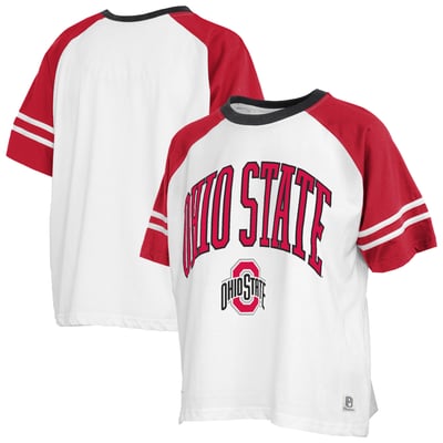  Ohio State Buckeyes Pressbox Women's Sky Colorblock Slub T-Shirt - White