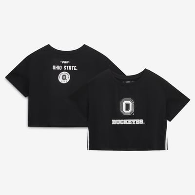 Ohio State Buckeyes Pro Standard Women's Rhinestone & Pearl Boxy Cropped T-Shirt - Black